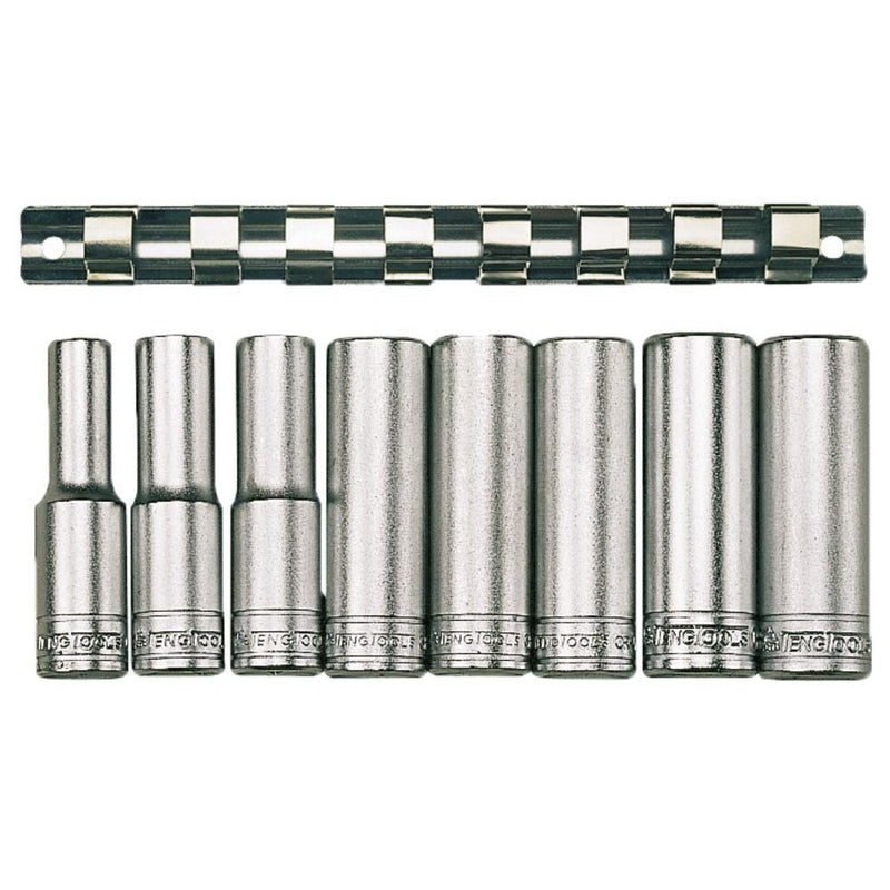 Teng Tools 1/2" Deep Socket Clip Rail Set 8 Pieces