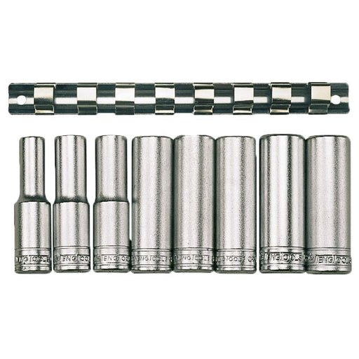 Teng Tools 1/2" Deep Socket Clip Rail Set 8 Pieces