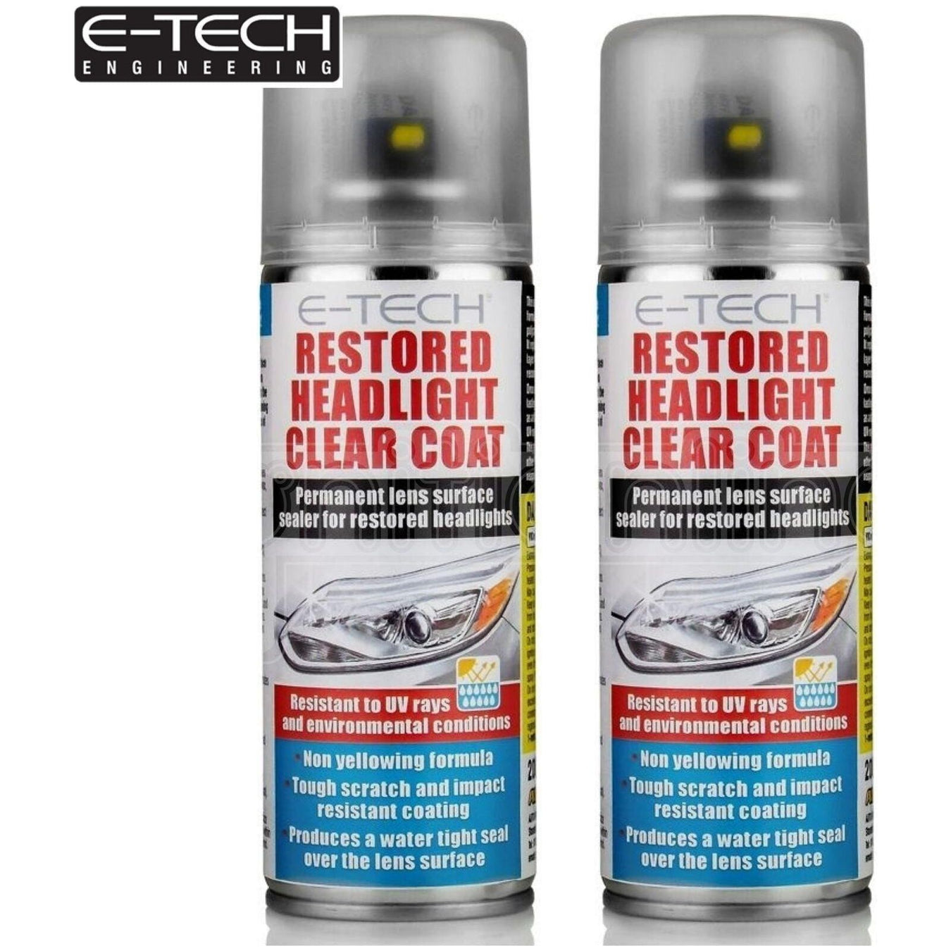2X Restored Headlight Clear Coat 200ml Protect Headlamp Lacquer E-Tech E-Tech  - Town Parts