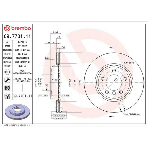 Brembo 2 x Internally Vented Front Brake Discs 09.7701.11