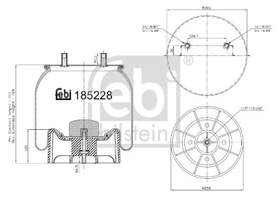 Febi Air Suspension Bellow 258mm Rear