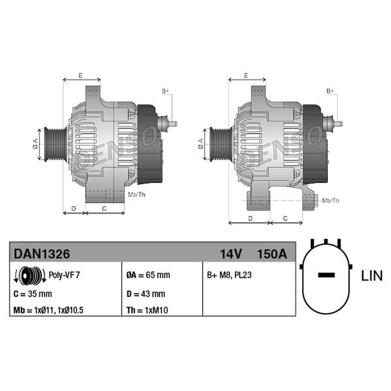 Denso Car Alternator 12V DAN1326