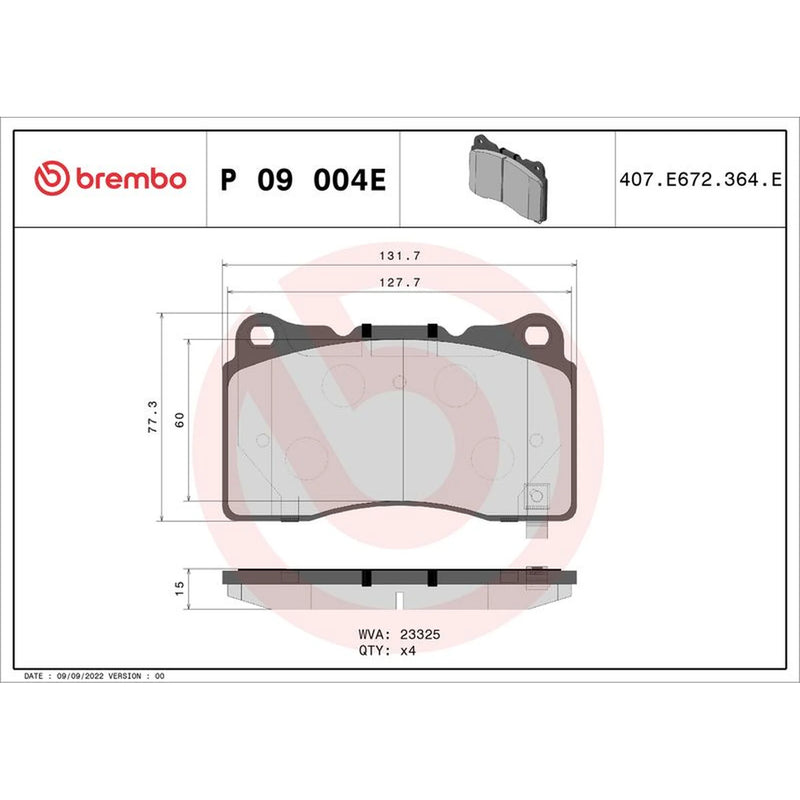 Brembo 4 x Front Brake Pad Set P09004E