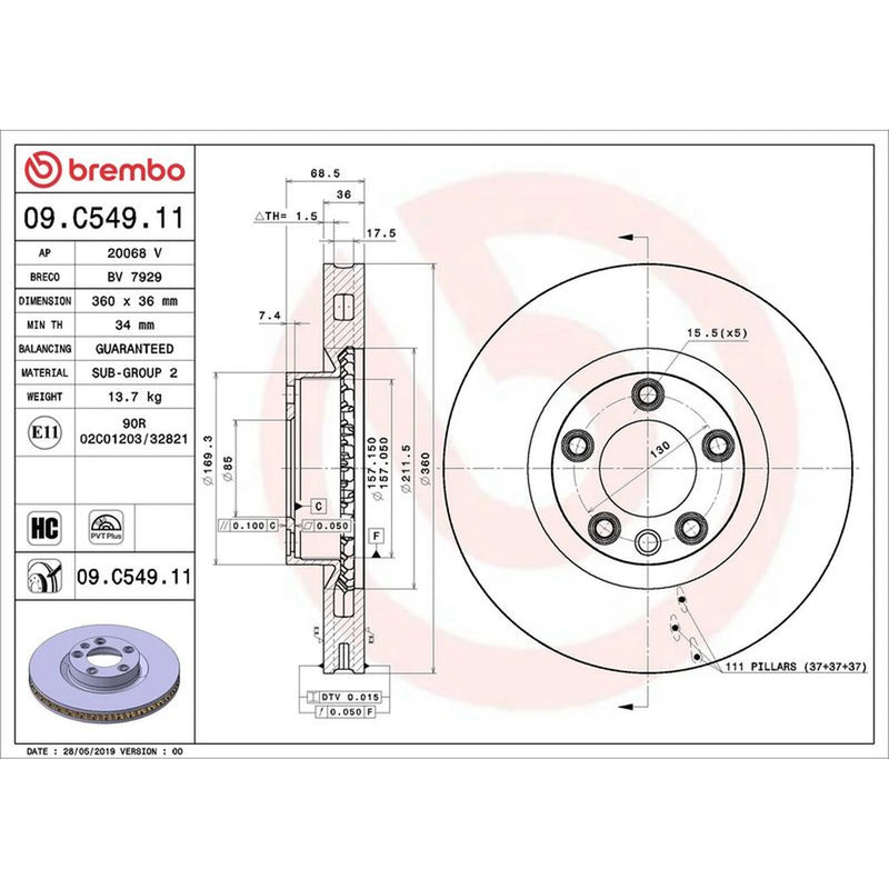 Brembo 2 x Front Brake Discs 09.C549.11