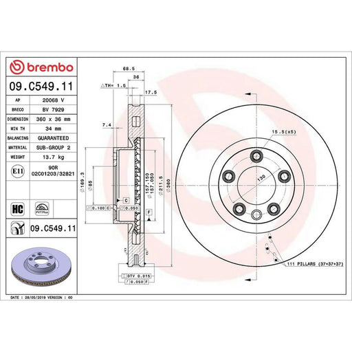 Brembo 2 x Front Brake Discs 09.C549.11