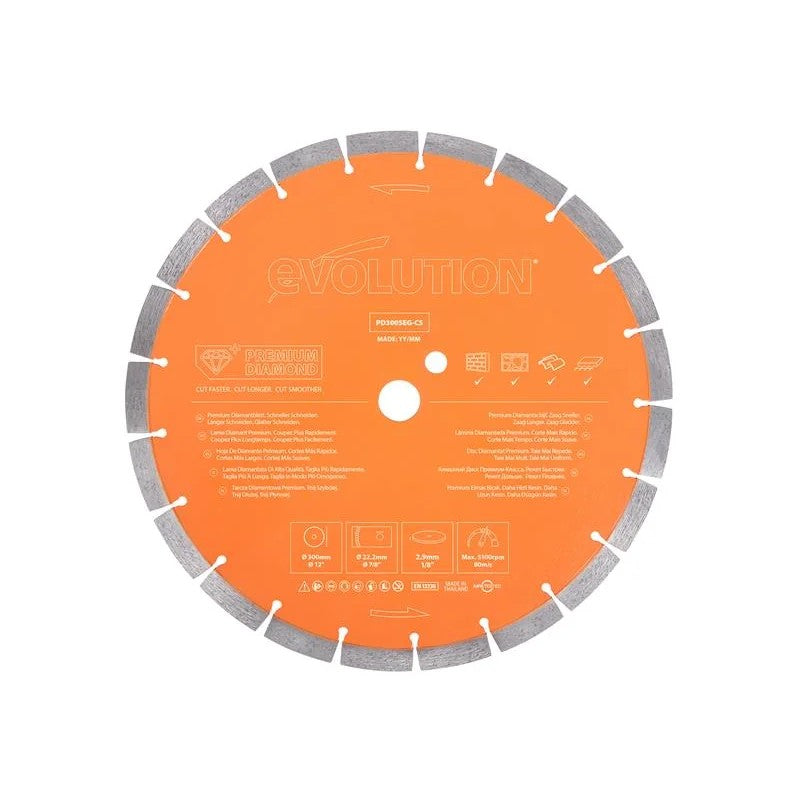 Evolution Premium Diamond Disc Cutter Blade 300 x 22.2mm - PD300SEG-CS