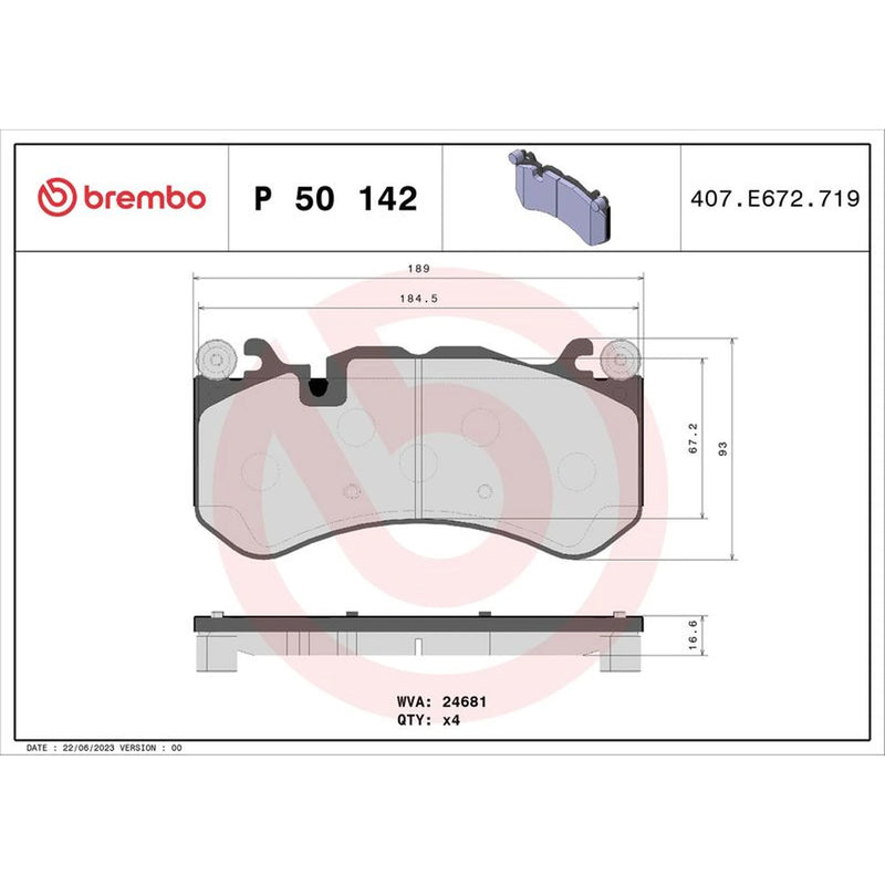 Brembo 4 x Front Brake Pad Set P50142