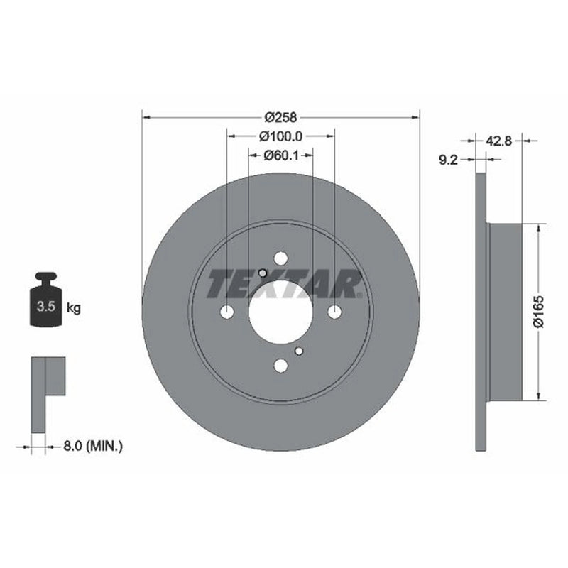 Textar 2 x Solid Rear Brake Discs 92227903