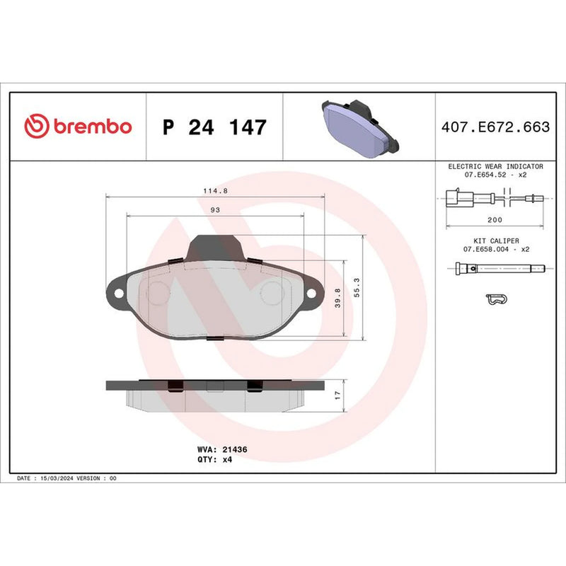 Brembo 4 x Front Brake Pad Set P24147