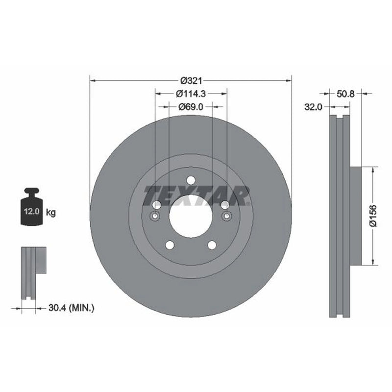 Textar 2 x Internally Vented Front Brake Discs 92221700