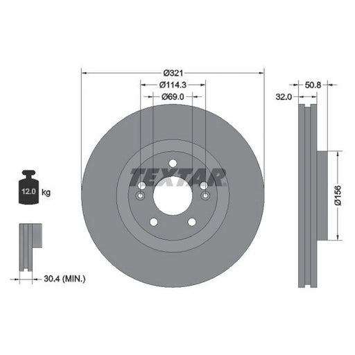 Textar 2 x Internally Vented Front Brake Discs 92221700