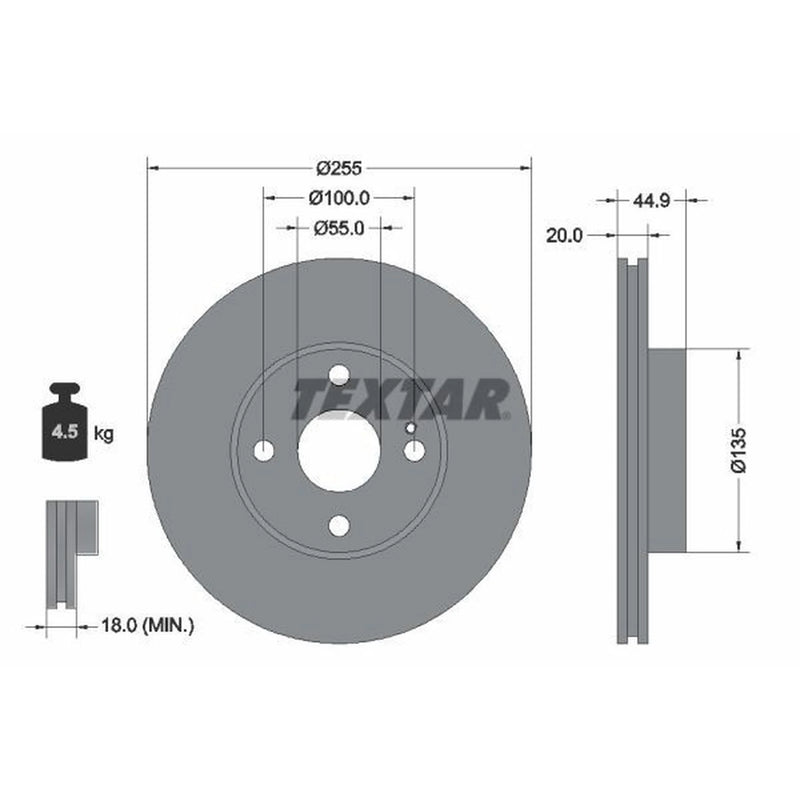 Textar 2 x Vented Front Brake Discs 92096800