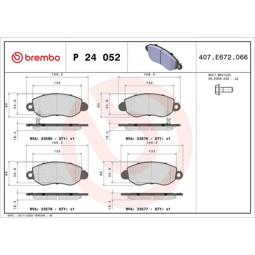 Brembo 4 x Front Brake Pad Set P24052