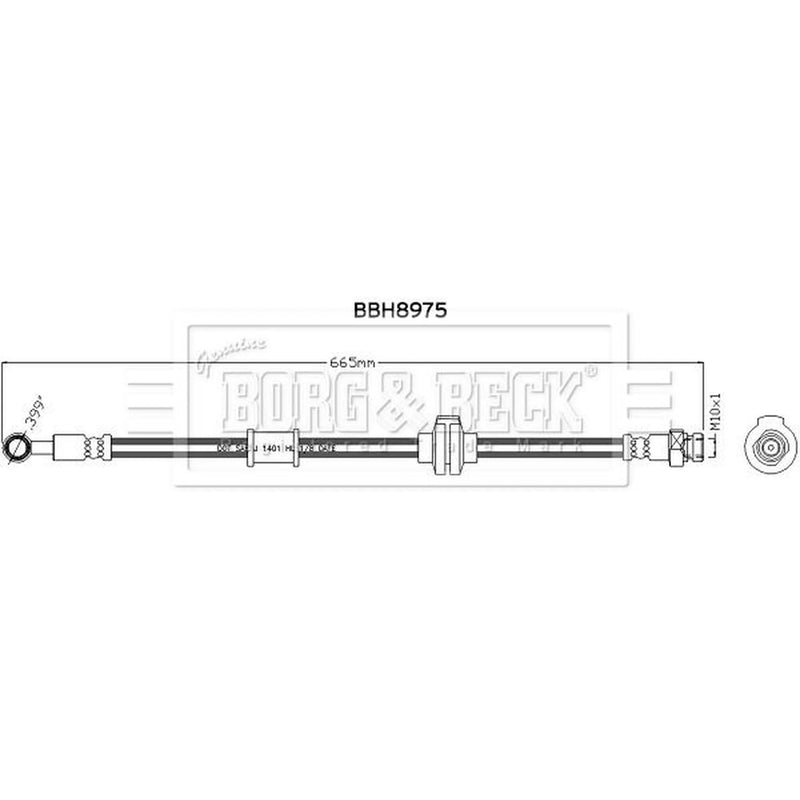 Borg & Beck Brake Hydraulic Hose Line Front Right BBH8975