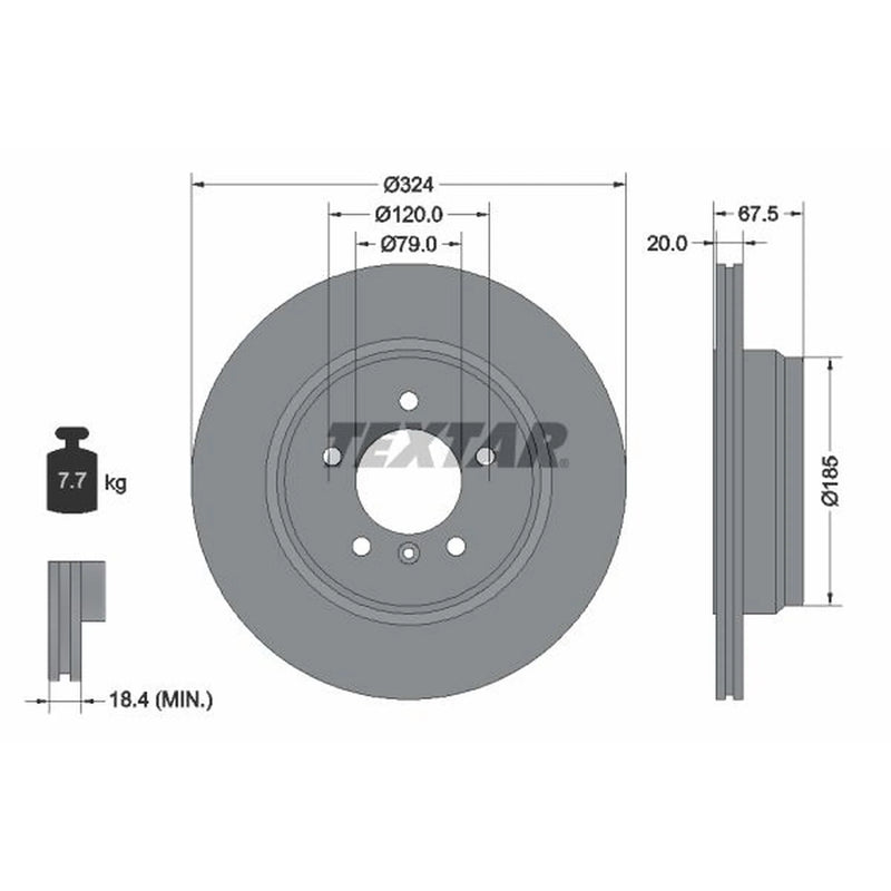 Textar 2 x Externally Vented Rear Brake Discs 92123103