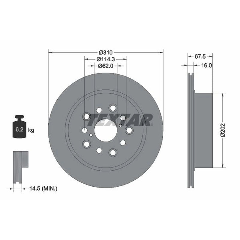 Textar 2 x Internally Vented Rear Brake Discs 92185703