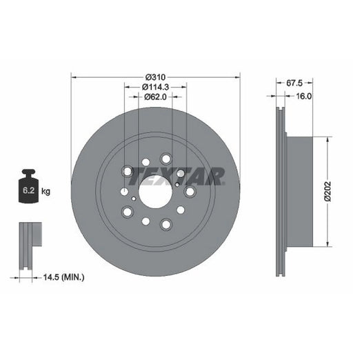 Textar 2 x Internally Vented Rear Brake Discs 92185703