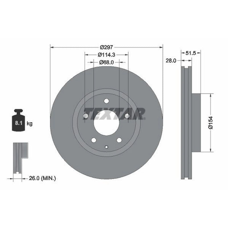 Textar 2 x Internally Vented Brake Discs 92257403 OE 5HA033251 GHP933251