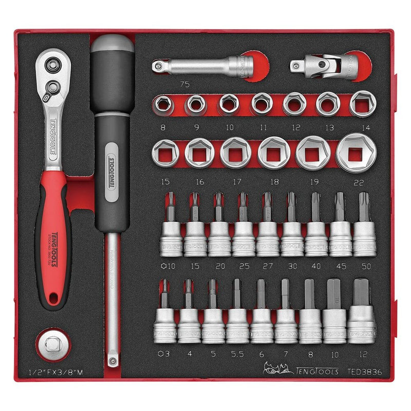 Teng Tools Socket Set 36 Pieces 3/8" Drive FOAM2