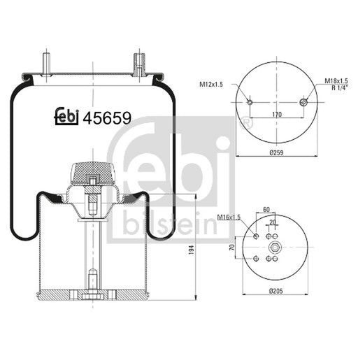 Febi Air Suspension Bellow 205mm 45659