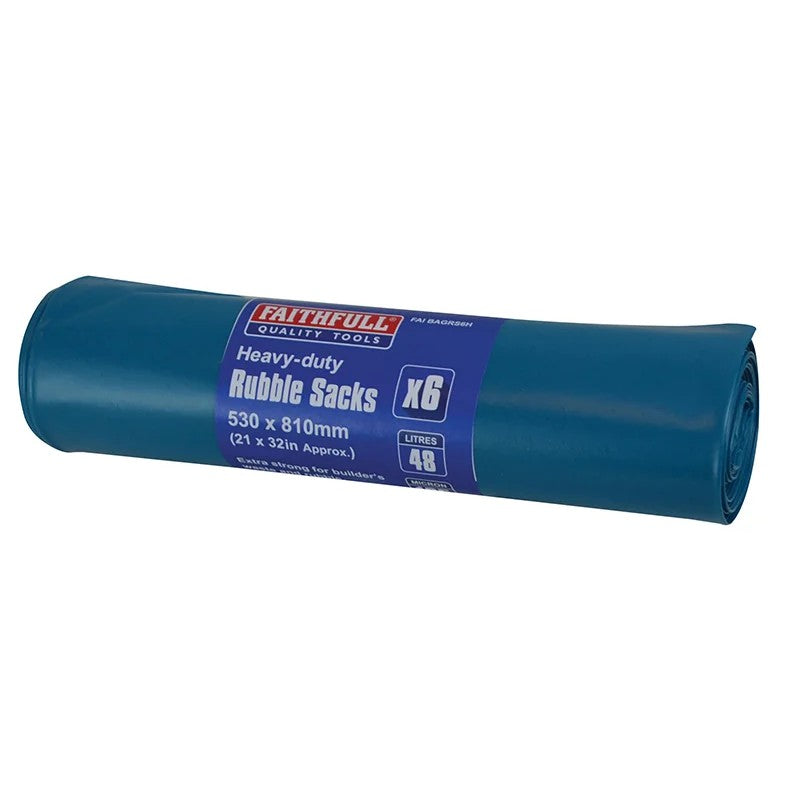Faithfull Blue Heavy-Duty Rubble Sacks (Roll 6) - FAIBAGRS6H