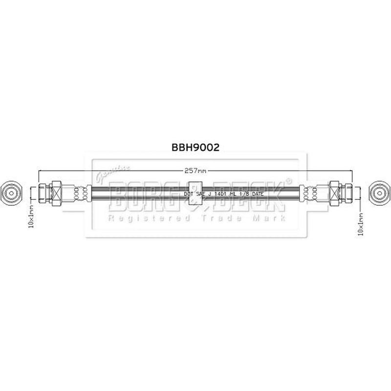 Borg & Beck Brake Hydraulic Hose Line Rear Left BBH9002