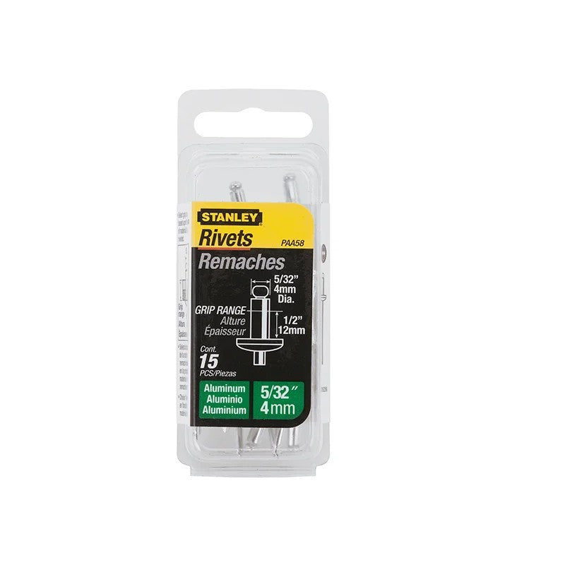 STANLEY® Hand Tools 1-PAA58 Aluminium Rivets Long 4 x 12mm Pack of 15 - 1-PAA58T