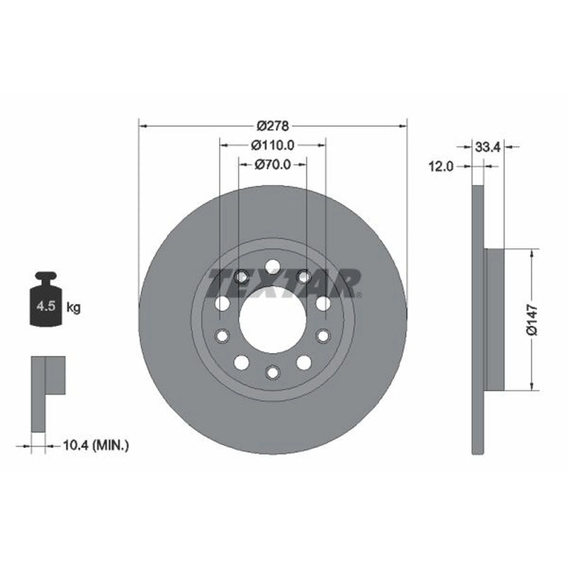 Textar 2 x Solid Rear Brake Discs 92326503