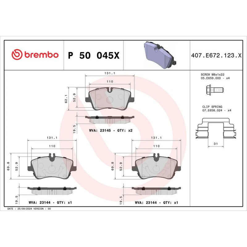 Brembo 4 x Front Brake Pad Set P50045X
