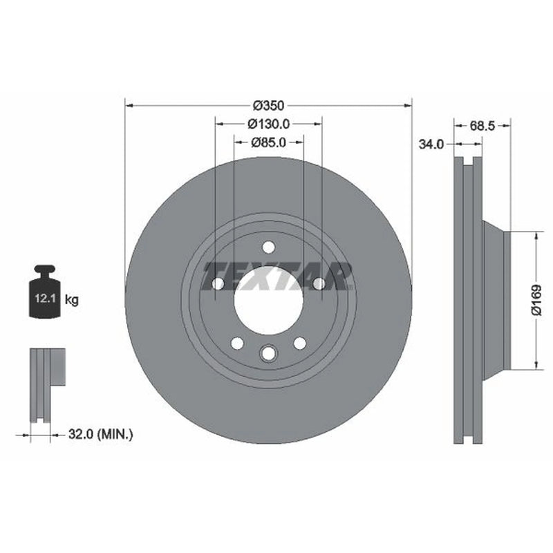 Textar 2 x Front Vented Brake Discs 92121705