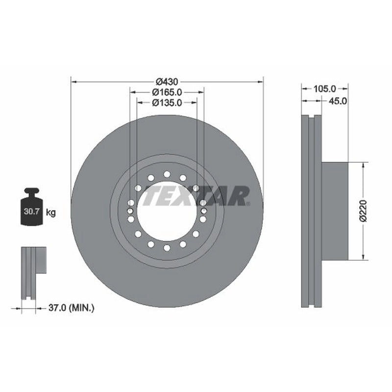 Textar 2 x Internally Vented Brake Discs 93143800