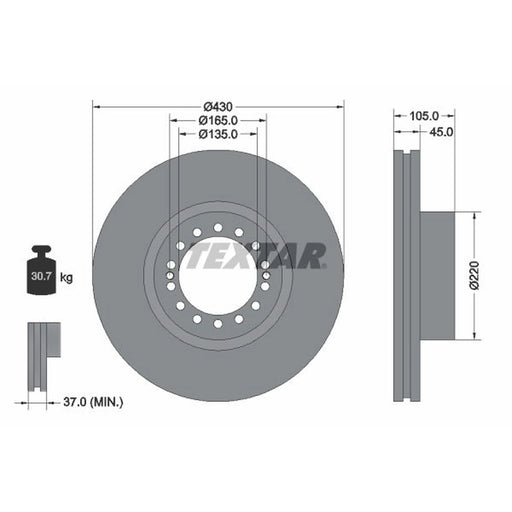 Textar 2 x Internally Vented Brake Discs 93143800