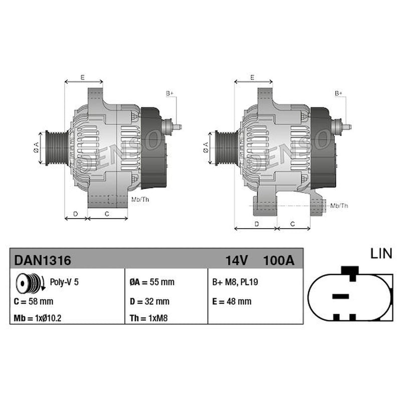 Denso Car Alternator 12V DAN1316