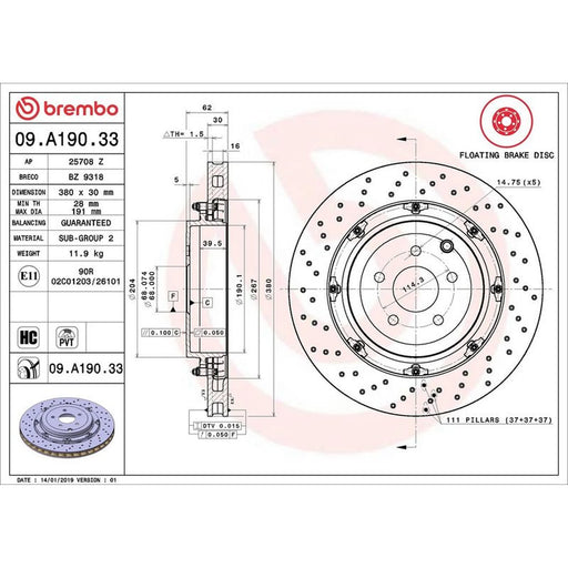 Brembo 2 x Aluminium Rear Brake Disc Hub Brake Discs 09.A190.33