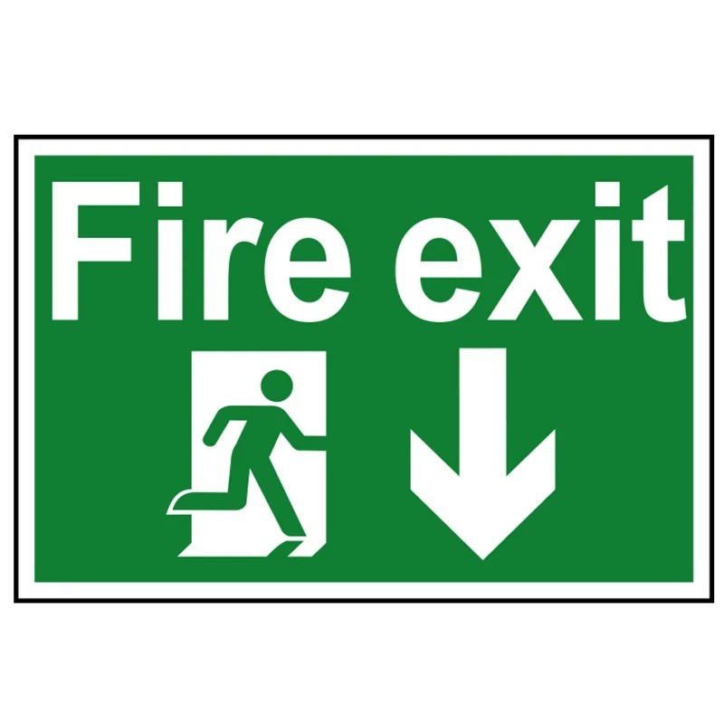 Scan Fire Exit Running Man Arrow Down - PVC Sign 300 x 200mm - 1503