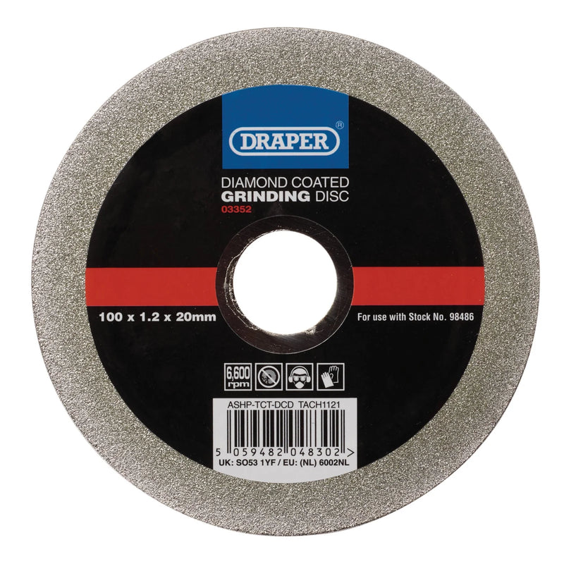 Draper Diamond-Coated Grinding Disc 100mm x 1.2mm x 20mm
