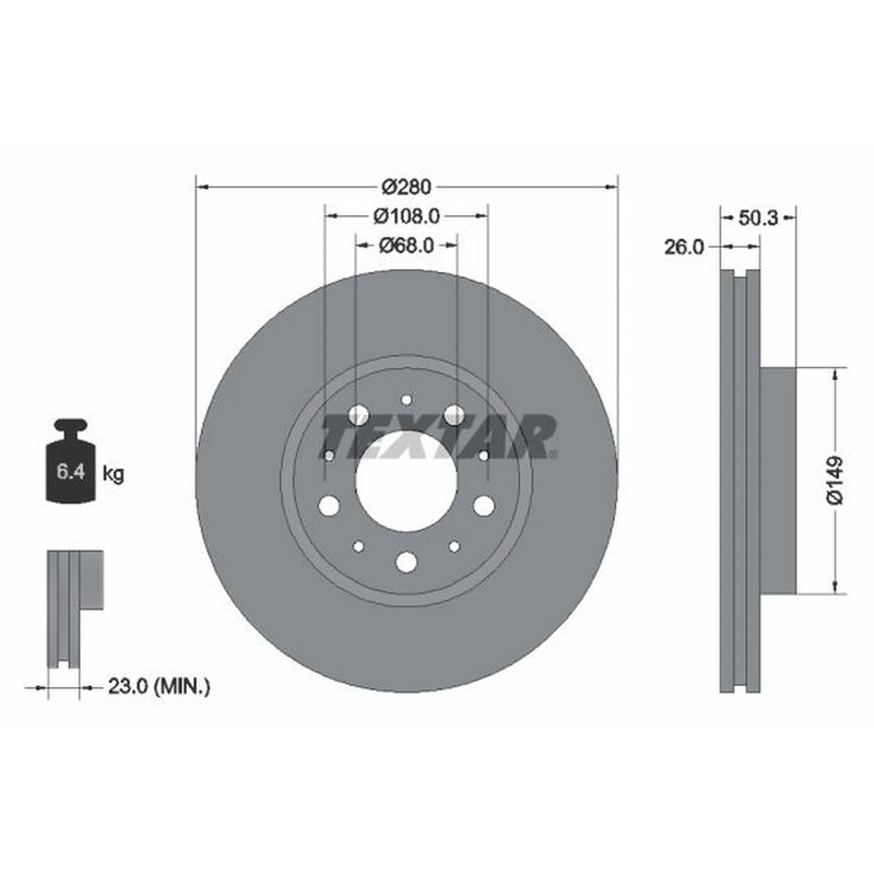 Textar 2 x Vented Front Brake Discs 92066703