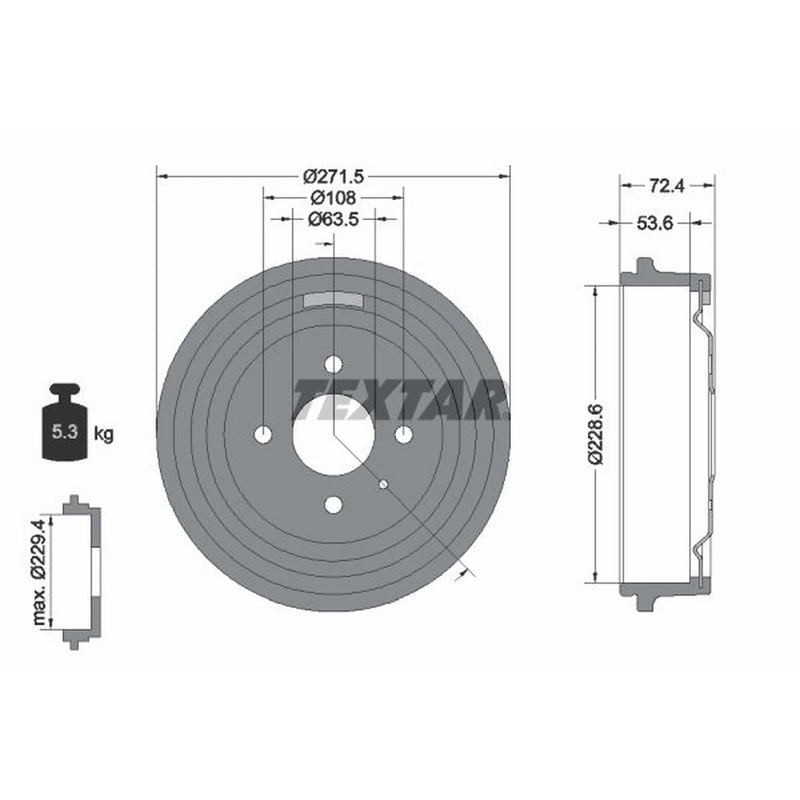 Textar Brake Drum Assembly Rear 94007300