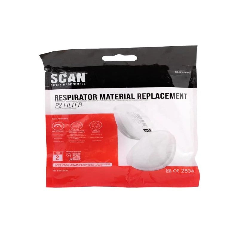 Scan Twin Half Mask P2 Replacement Particle Filter Material (Pack of 2)