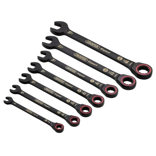 Draper Expert Ratchet Combination Spanner Set 7 Piece Black