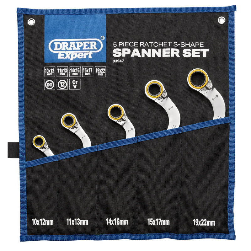 Draper Expert HI-TORQ® Double Ring Reversible Ratchet Spanner Set 5 Piece
