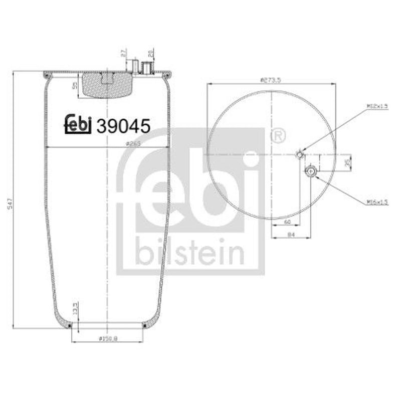 Febi Air Suspension Bellow 259mm Rear Right 39045