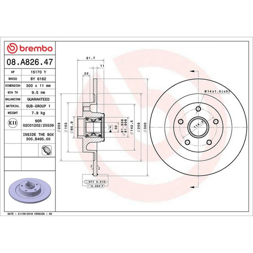 Brembo 2 x Solid Rear Brake Discs 08.A826.47