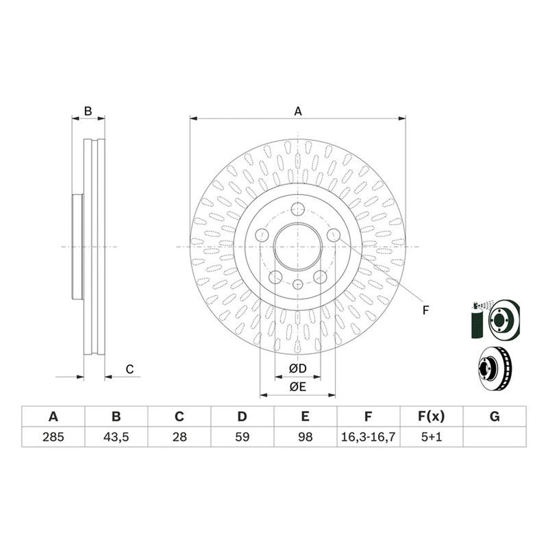 Bosch 2 x Vented Front Brake Discs 0 986 479 114