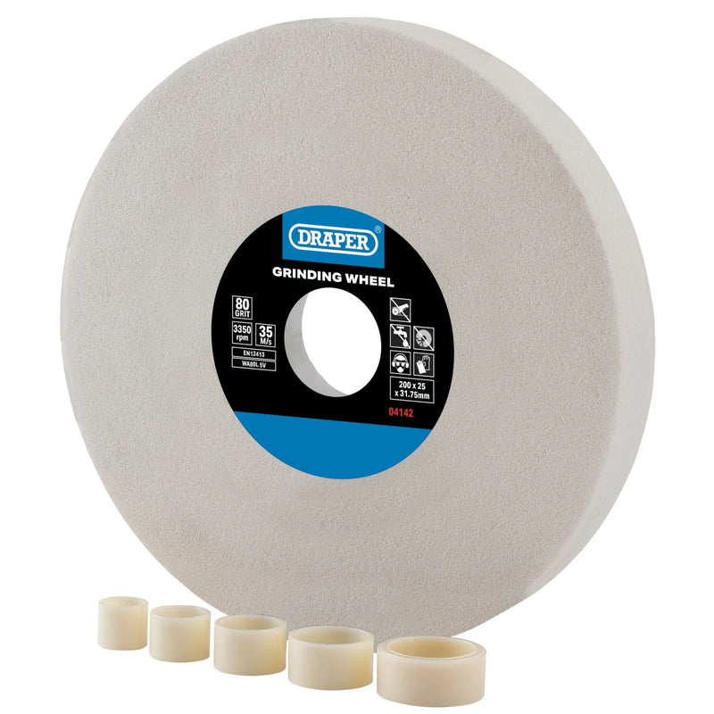 Draper Aluminium Oxide Bench Grinding Wheel, 200 x 25mm, 80G