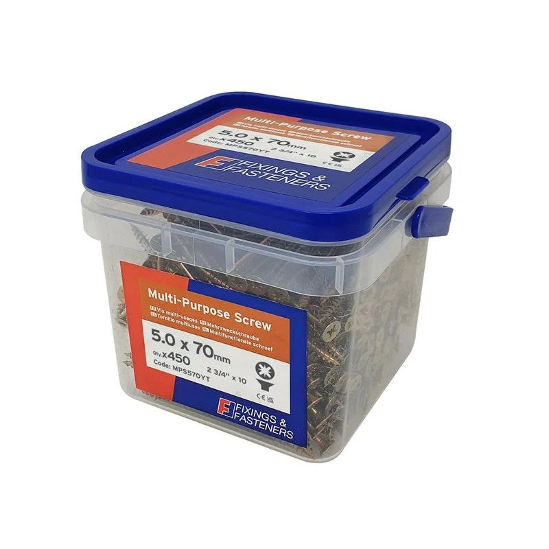 ForgeFix Multi-Purpose Pozi Compatible Screw CSK ST ZYP 5.0 x 70mm Tub 450