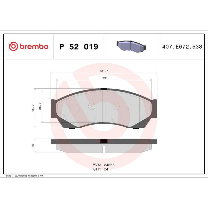 Brembo 4 x Front Brake Pad Set P52019