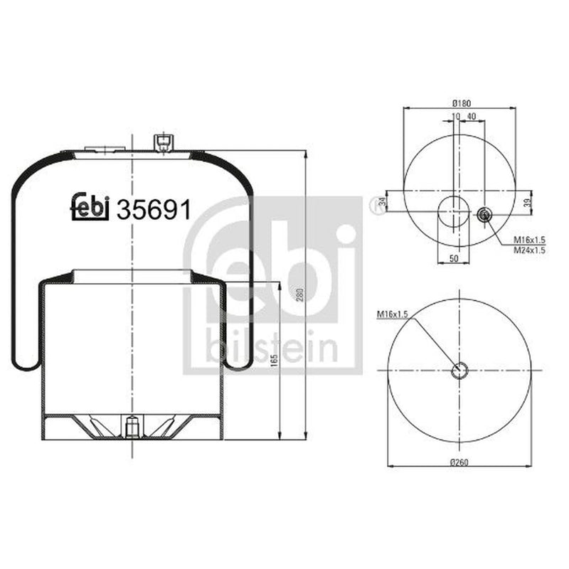 Febi Air Suspension Bellow 180mm Rear Right 35691