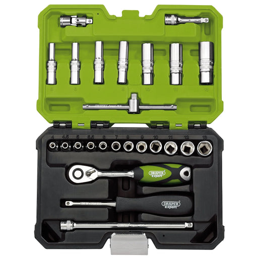 Draper Expert Socket Set, 25 Piece, 1/4" Sq. Dr., Green
