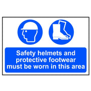 Scan Safety Helmets & Footwear To Be Worn - PVC Sign 600 x 400mm - 4001